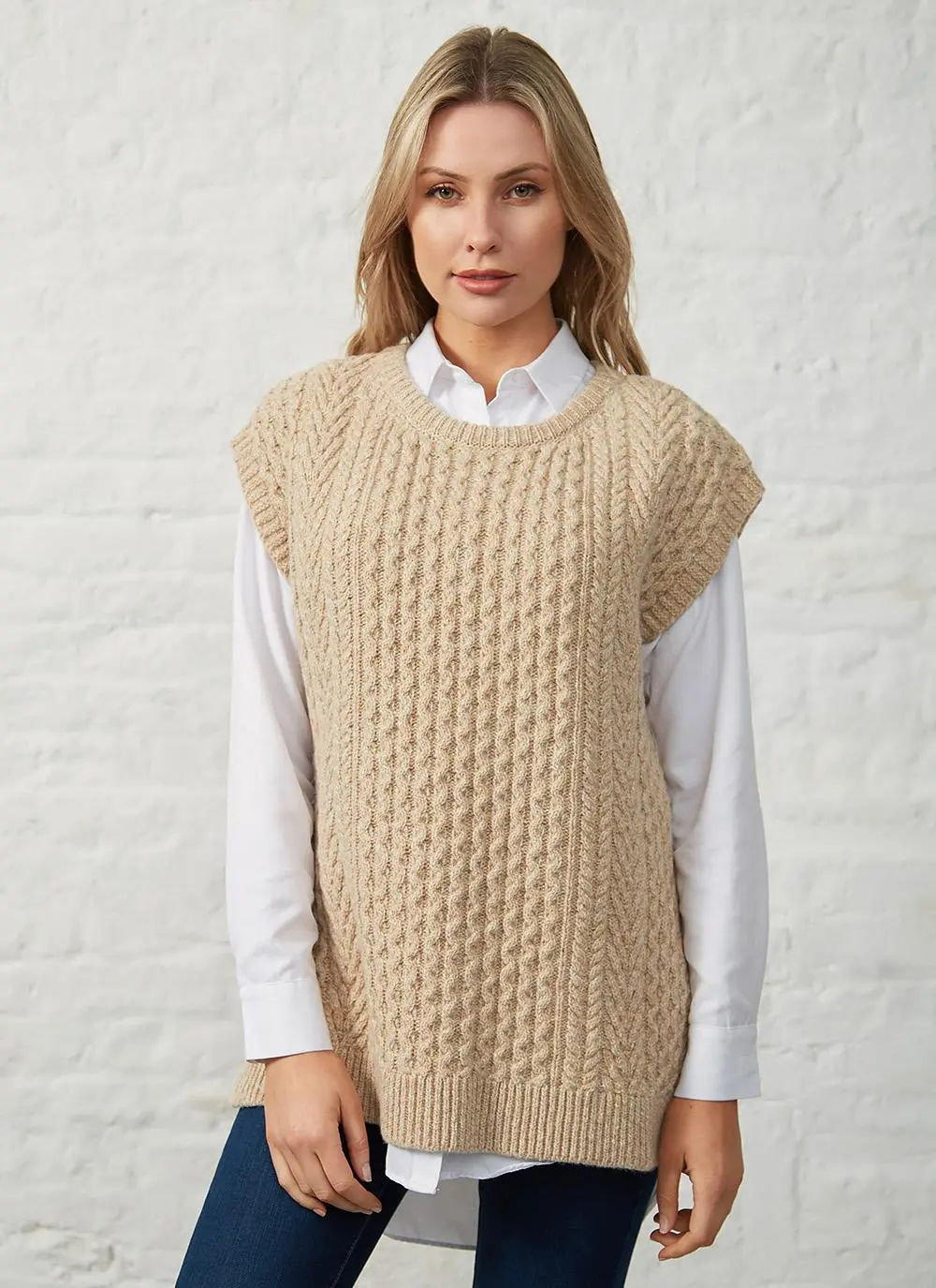 Fennel Oversized Aran Sweater Vest in Seashell | Blarney